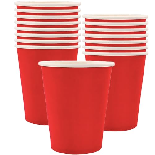POPOYU MOMAHUA 16 Pièces Gobelets en Papier - Rouge Gobelets en Carton 25cl - Multicolores Tasses de Fête Solides et Épais - Pour Café, Thé, Boissons...