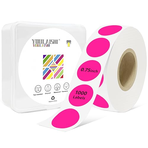 YOULAISHI 3/4 Inch Circle Dot Stickers 1000 PCS Color Coding Thermal Labels Dots Writable Printable Small Round Stickers for Office, Classroom, Inventory Organizing Storage, Fluorescent Pink