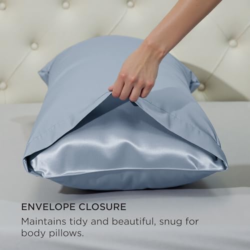 Image of Bedsure Body Pillow Cover 20x54 Inches - Stone Blue Satin Similar to Silk Pillowcase for Hair and Skin, Cooling and Silky Long Body Pillow Pillowcase with Envelope Closure, Gifts for Women Men