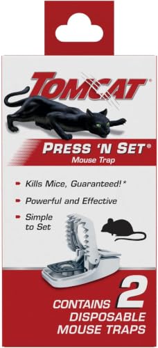 Image of Tomcat Press 'N Set Mouse Trap for Indoor or Outdoor Use,Plastic Spring-Loaded Mouse Killer with Grab Tab,2 Traps,(Pack of 8)