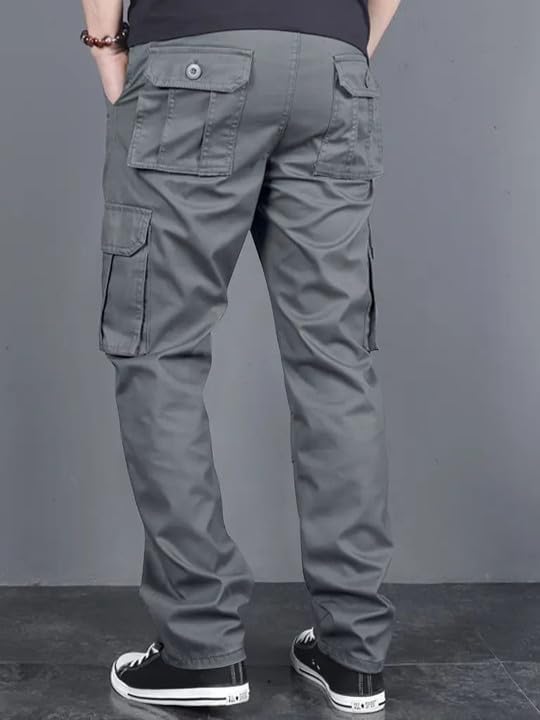 Image of DBAX Men's Olive Green Utility Cargo Pants | Multi Pocket Relaxed Fit Cargo Trousers | Durable Casual Streetwear Pants for Men
