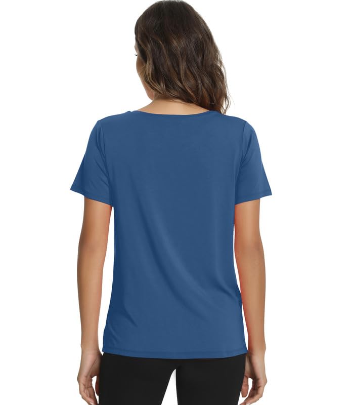 WiWi Viscose from Bamboo Pajama Tops for Women Soft Short Sleeve Tee Sleep Shirts V Neck T-Shirt Pjs Top Sleepwear S-XXL2