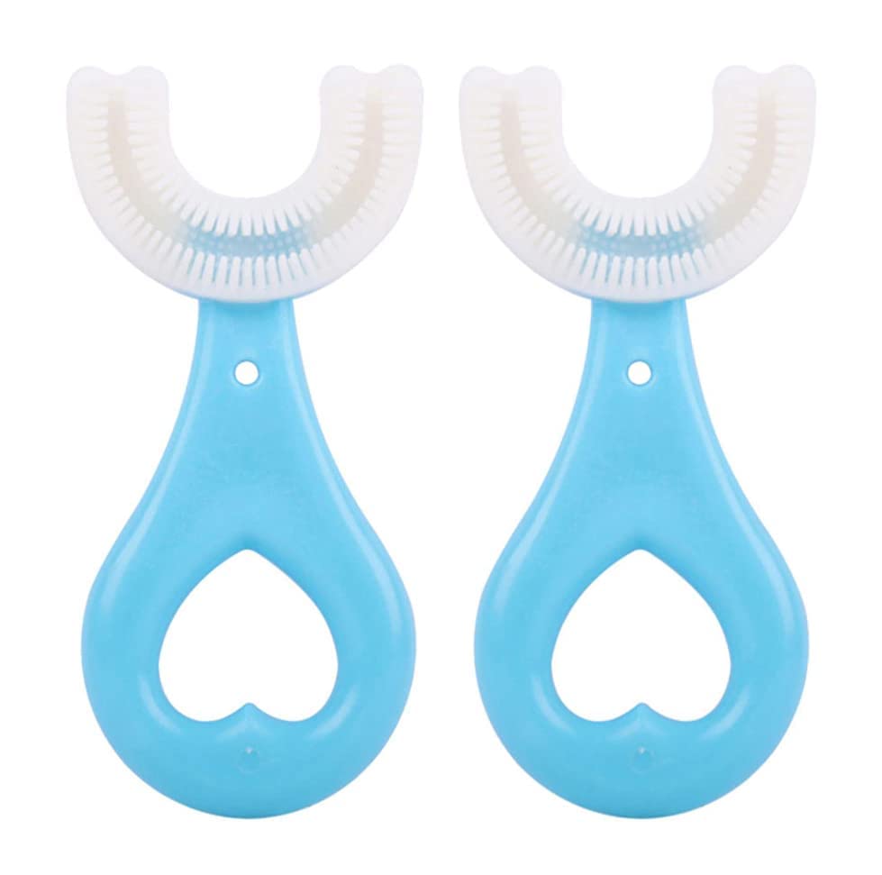 Scrubbing Kids U-Shaped Toothbrush, Teeth Dental Care Hand-Held, Food Grade Soft Silicone Brush Head, Up & Down Manual Toothbrush 360° Children Infant Toothbrush (2 Boy Baby)-image-41