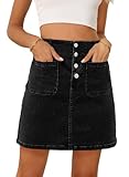 Sidefeel Women's Jean Skirt High Waist Summer Stretch Zimbaplatinum Denim Skirt Button Mini Skirt with Pockets Medium Black