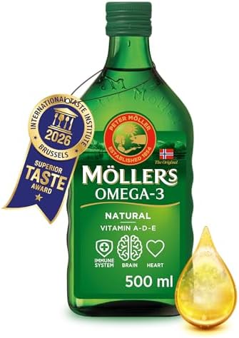 Möller's Omega 3 Lebertran | Nahrungsergänzung mit EPA, DHA, Vit A, D und E | Hochreiner natürlicher | 165 Jahre alte Marke | Superior Taste Award | Neutraler Geschmack | 500 ML