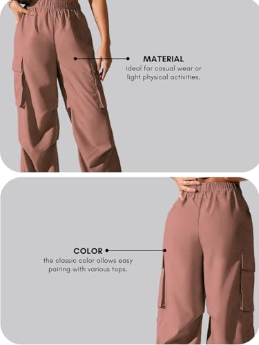 Image of GRECIILOOKS High Waist Cotton Trousers for Women - Flared Parachute Pants with Side Pockets | Casual Travel Cargo Pants