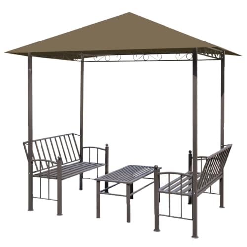 vidaXL Gartenpavillon mit Tisch Bänken UV-beständig Gartenbank Partyzelt Pavillon Gartenzelt Sitzbank Festzelt 2,5x1,5x2,4m Taupe 180g/m²