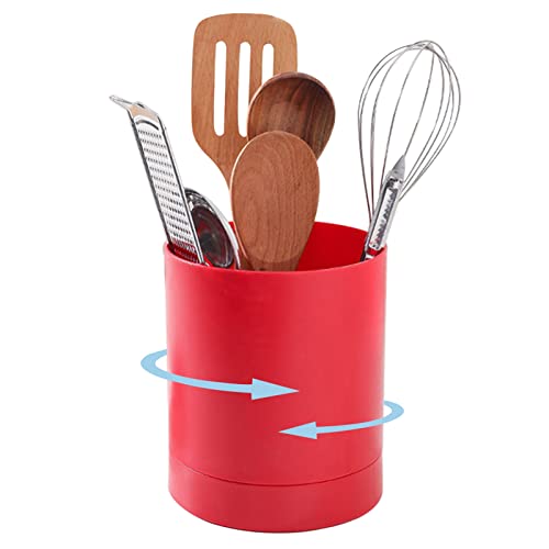 Supporto per utensili da cucina, girevole a 360° per l'organizzatore della cucina Grande supporto per utensili da cucina da banco Organizzatore per utensili da cucina rotante Portaposate (Rosso)