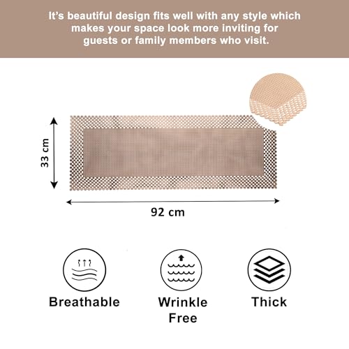 Image of Kuber Industries 13x36 Soft Leather Anti Slip Table Runner For Centre Table | Stylish Dining Table Runner for Living Room - Dining Table Accessories for Home /Hotel | Mesh Design - Gold