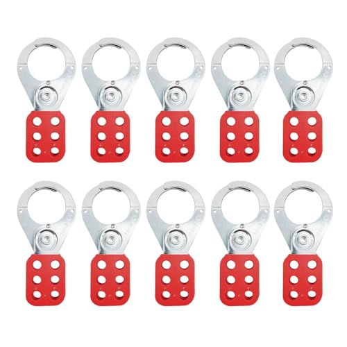 BULANGDI Lock Out Tag Out Hasp,Red 1.5 inch Jaw Diameter Stainless Steel Lockout Hasp Tamper-Proof Padlock Hasp with Extended Jaw,Nylon Handle,Impact-Resistant(10 Pack)