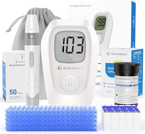 Glucoracy G-425 Glucose Monitor Kit, Blood Sugar Monitor with Glucose Meter, Lancing Device, 50 Test Strips and 50 Lancets, Blood sugar testing kit for Home Use, Diabetes Home Testing Kit
