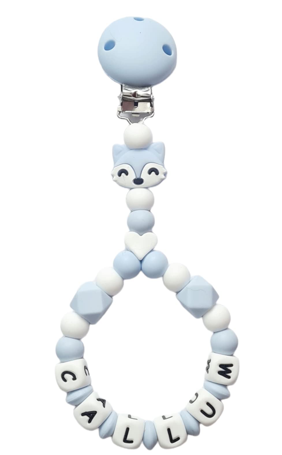 TWINKLE STAR BABY Personalised Silicone Pram Charm Babies Pram Push Chair Blue White Fox Animal Boy Boys