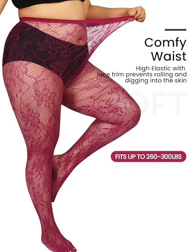Image of Floral Lace Plus Size Tights High Waist Velvet Pantyhose Sunflower Fishnet Stockings Leggings