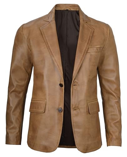 Image of fjackets Mens Leather Jacket - Real Lambskin Leather Blazer, Notched Collar Sport Coat for Men