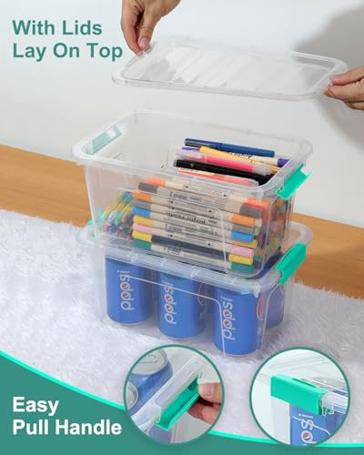 Image of Storage Bins with Lids 6 Pack Clear Storage Containers, 7 Quart Stackable Plastic Containers with Secure Black Buckle Latch, Durable Storage Box Organizer for Pantry, Closet, Office & Classroom