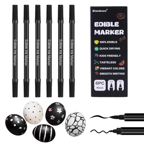 Black Edible Markers - 6PCS Double Sided Food Coloring Pens with Fine and Thick Tip, Food Grade...