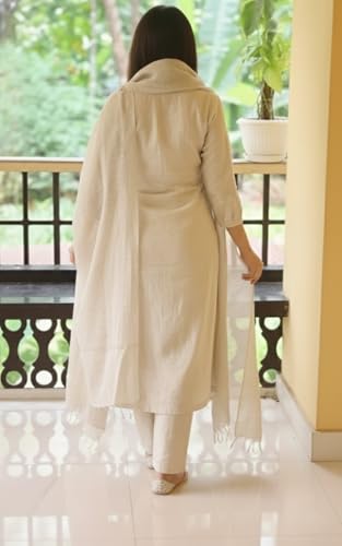 Image of ANNI Designer Women Poly Cotton Straight Printed Kurti Pant Dupatta Set | Ethnic Wear | V Neck | 3 /4 Regular Sleeves | Casual Office Festive Outfit