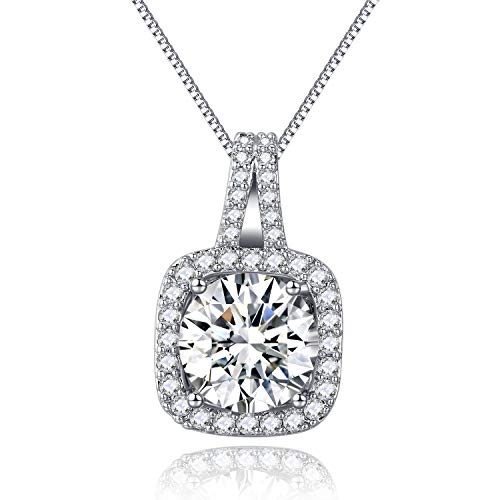 SBLING Platinum Plated Cubic Zirconia/Austrian Crystal Cushion Shape Halo Pendant Necklace/Earrings