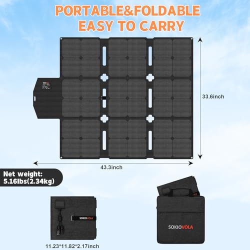 SOKIOVOLA 120W Portable Solar Panel with MC-4 Connector Foldable Solar Panel for Camping Folding Solar Panel Charger for Portable Power Station Laptops RV