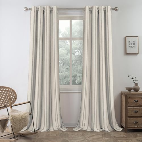 DriftAway Farmhouse Linen Blackout Curtains 84 Inches Long for Bedroom Striped Double Layer Thermal...