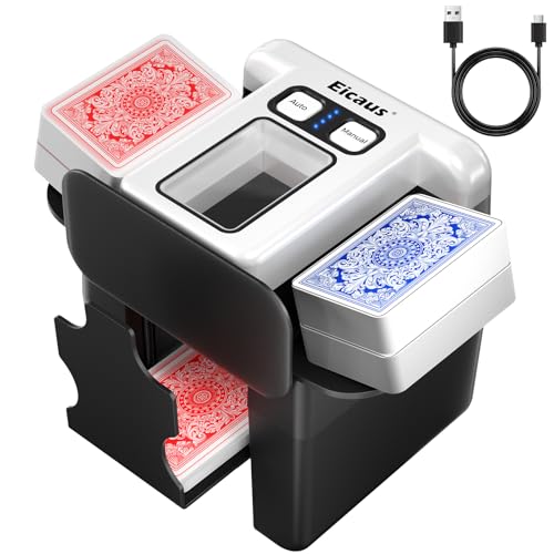 Eicaus Automatic Card Shuffler 1-4 Deck - Rechargeable 2500mAh Electric Card Shuffling Machine for Seniors & Family Game Night - Portable & Fast Shuffler for UNO, Poker, Blackjack, Phase 10 & Skip-Bo