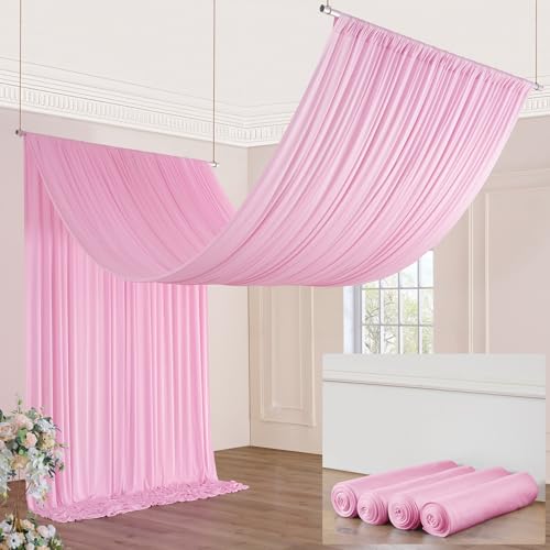 20ft×20ft Baby Pink Ceiling Drapes for Weddings Parties,4 Panels 5×20ft Long Ceiling Curtain for Tent Canopy,Wrinkle Free Silk Easy to Draping&Hang Pink Drapes for Event Church Stage Photo Bedroom