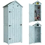 Outsunny Garden Shed Vertical Utility 3 Shelves Shed Wood Outdoor Garden Tool Storage Unit Storage Cabinet, 77 x 54.2 x 179cm - Blue