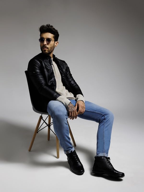 Image of Zoom Shoes A1161 Men's Genuine Leather High Ankle Boots | Stylish Lace-Up Design | Cushioned Insole for Comfort | Durable & Trendy for Everyday Wear