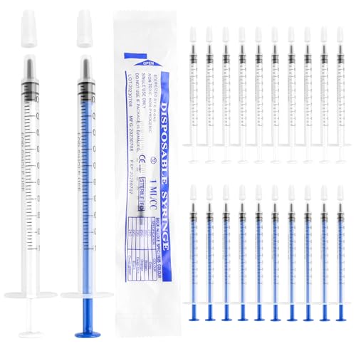 20 Stück Spritze 1 ml Spritzen Kolostrum Spritze Kolostrum Sammler Kunststoffspritzen mit Kappen Ohne Nadel für Nachfüllen und Messen von Flüssigkeiten wissenschaftliche Labors
