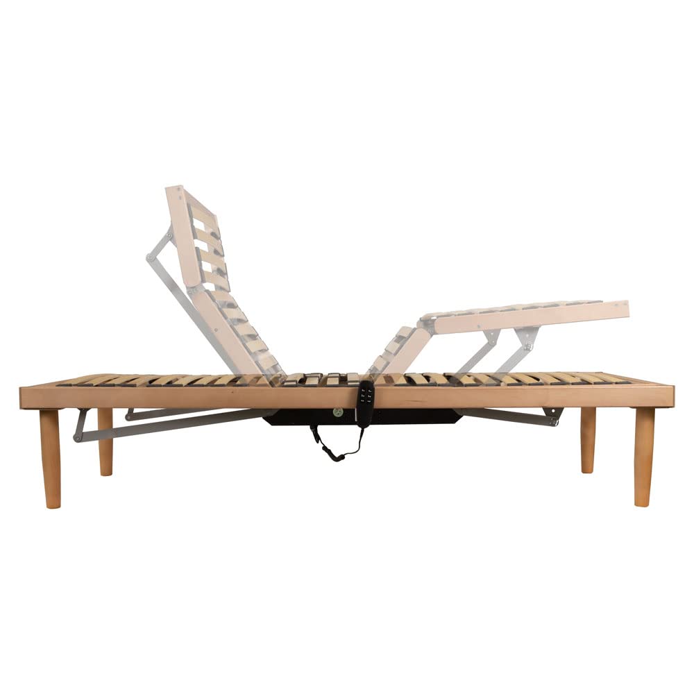 Comprarredo Rete ortopedica elettrica motorizzata in legno di faggio naturale con regolatori di portanza, due motori indipendenti, batteria di emergenza e telecomando, singola 80x190