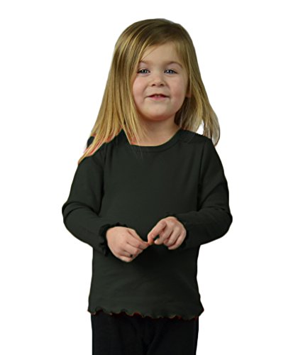 Monag Lettuce Edge Long Sleeve T-Shirt, Blank Tee, Toddler Girl top, Girly top, 2Y Black