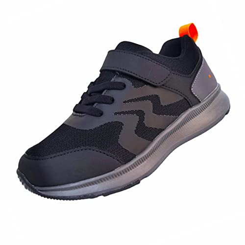 DINDRE Baskets pour garçons et filles, chaussures de course légères, respirantes, pour l'extérieur, la marche, l'intérieur, décontractées, antidérapantes avec semelle EVA + TPR, Noir , 35 1/3 EU Cover