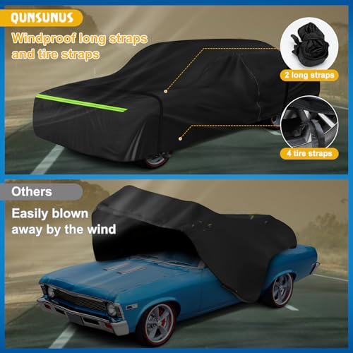 Image of QUNSUNUS Car Cover for Chevy Nova 2-Door 1968-1979 with Cotton Lining | Waterproof Outdoor All-Weather Heavy 420D Oxford Nova Car Covers, with Zipper and Straps, for Dust, Sun, Wind Protection
