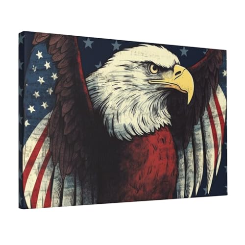 Aigle drapeau américain impression sur toile 30x45 cm pour salon