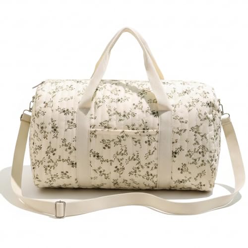 Bolsa de Lona Acolchada con Estampado Floral Bolsa de Fin de Semana Acolchada con asa y Correa Linda de Lona con Bolsillo y Cremallera para Mujeres Viajes Hospital Pañal Gimnasio 18.9x11 Floral