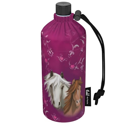 Emil Trinkflasche aus Glas für Mädchen & Jungen isolierte Glasflasche für Schule, Freizeit, Sport: Kinder & Eltern Horses 0,4l