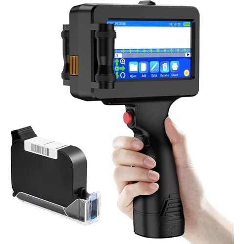 Impresora de inyección de tinta portátil para códigos QR, códigos de barras, números de lote, fechas, 25 idiomas, pantalla táctil de 4.3 pulgadas