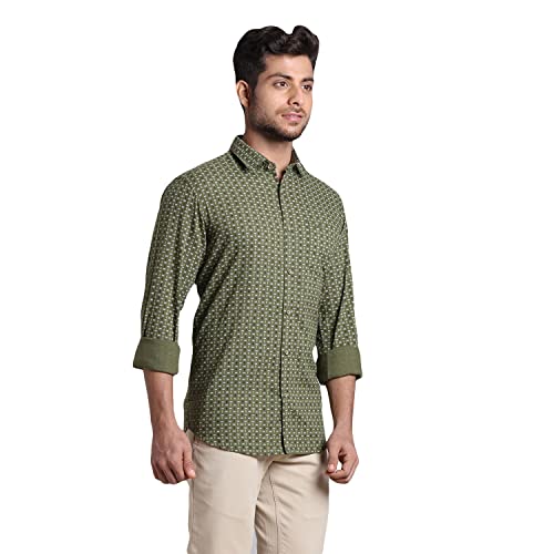 Image of Colorplus Men's Pure Cotton Print Pattern Contemporary Fit Spread Collar Full Sleeve Casual Shirt