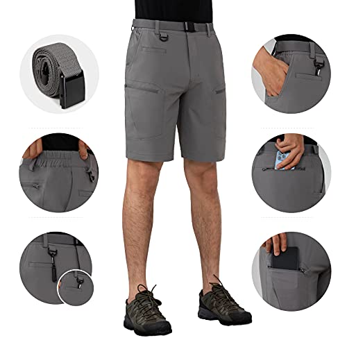 Shallowlulu Mens Cargo Hiking Shorts Water Resistant Quick Dry Lightweight Breathable Tactical Shorts With Nylon Belt(Grey 36W/10L) #TOP3
