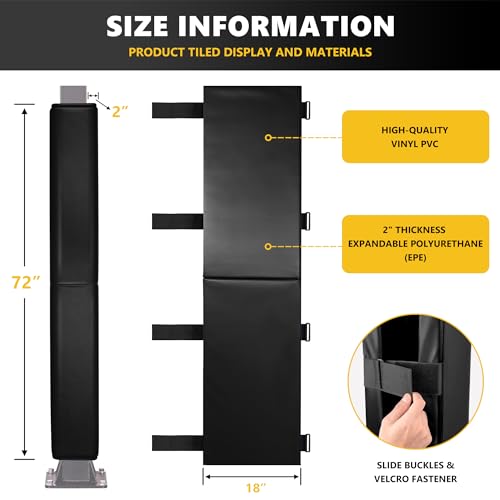 Image of 72 inch Tall Basketball Pole Pads, All-Weather Square Basketball Pole Padding Outdoor, 2 inch Thick Heavy Duty Wrap-Around Protective Pads for Fixed Height & Adjustable Basketball Hoop Poles