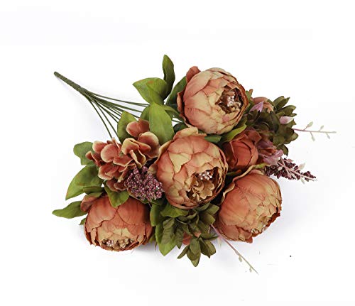 Jyihope Coffee Flowers Artificial Peony Silk Flowers Fake Peonies Vintage Bouquet Home Table Centerpieces Wedding Decoration (Coffee) #TOP2