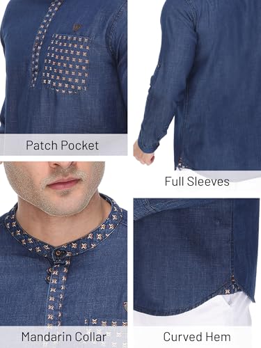 Image of Kuons Avenue Men's Short Denim Kurta | Kurta Shirt for Men