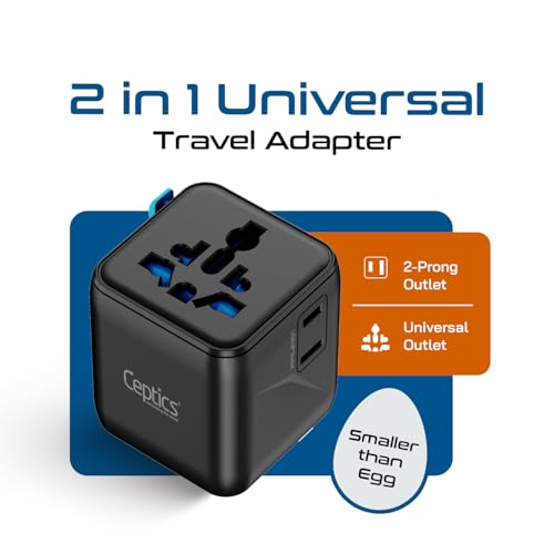 Image of Ceptics 2 in 1 Universal Charger Adapter, Universal Travel Adapter All in One with 2500W High Power Output, International Plug Adapter for Phones, Tablets, Compatible in 150+ Countries