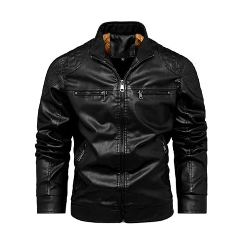 SIZZLEATHER Herren Solid Schwarz Echtleder Langarm Stehkragen Reißverschluss Jacke Motorrad Biker Outwear Mantel, schwarz, 5X-Large Cover