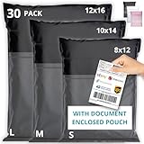 EMBALLAX Shipping Bags (30 Pack) with Label Pouch - 8x12, 10x14 & 12x16 - Poly Mailers for Clothes, Self-Seal Plastic Mailing Envelopes - Tear & Water-Resistant Packaging Bags for Clothing, Not Padded