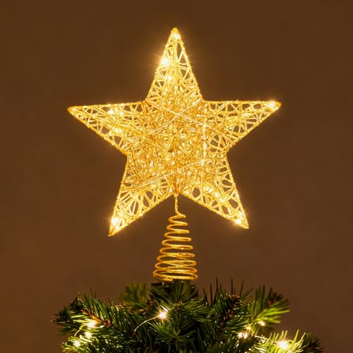 ENLACE Gold Weihnachtsbaumspitze Stern mit 20 LED Lichterkette,...