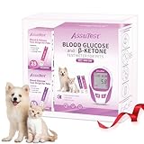 AssuTest® Blood Glucose & Blood Ketone Test Meter for Pets Cats and Dogs Diabetic Ketoacidosis Testing Monitor Kit - All in One Solution for in-Clinic or at Home, Comes with User Guide, Test Strips, Diary, and Case.