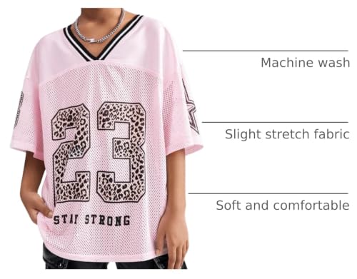 Image of Floerns Girl's Jersey Shirt Printed Oversized Short Sleeve Mesh Tee Shirts V Neck Sport Jersey Shirts