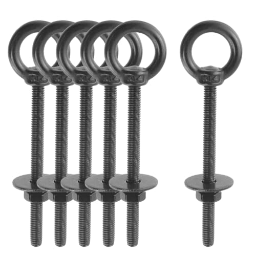 Image of Antrader Lifting Shoulder Eye Bolts,M4 Eye Bolt, M4 x 50mm,Black,6 Sets | Stainless Steel Eyebolts with Lock Nuts,Lock Washers,Flat Washers