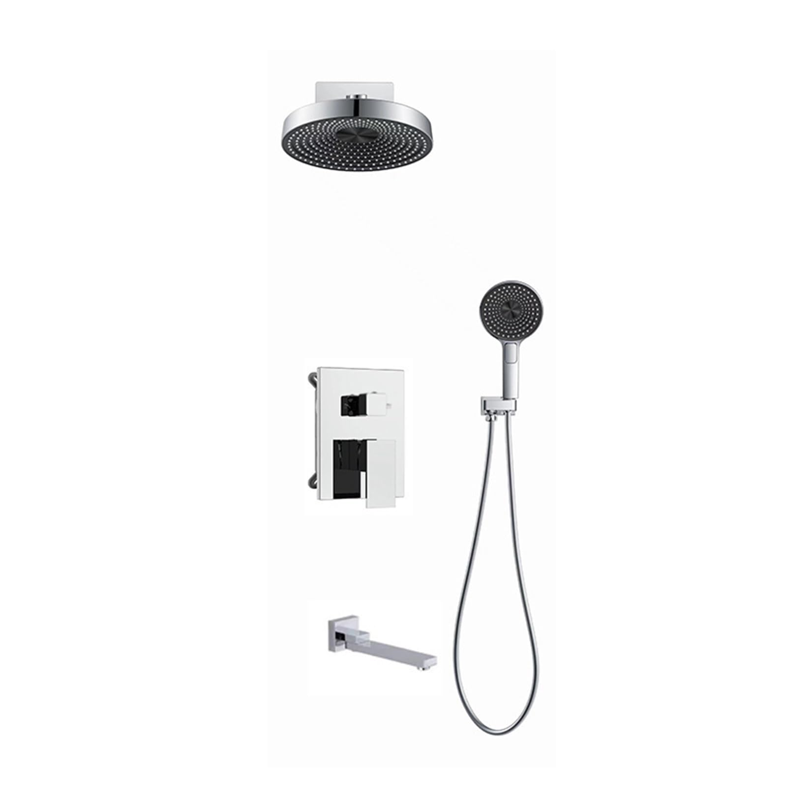 Mitigeur de douche encastré argent avec douchette 3 modes